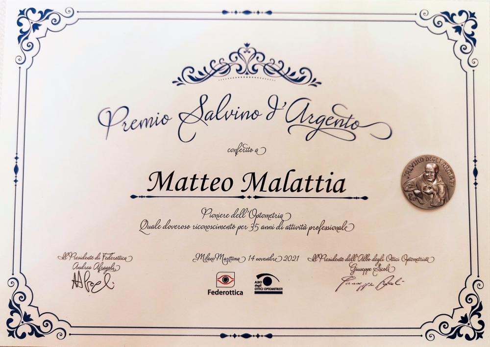 Matteo Malattia premiato con il &ldquo;Salvino d&rsquo;Argento 2021