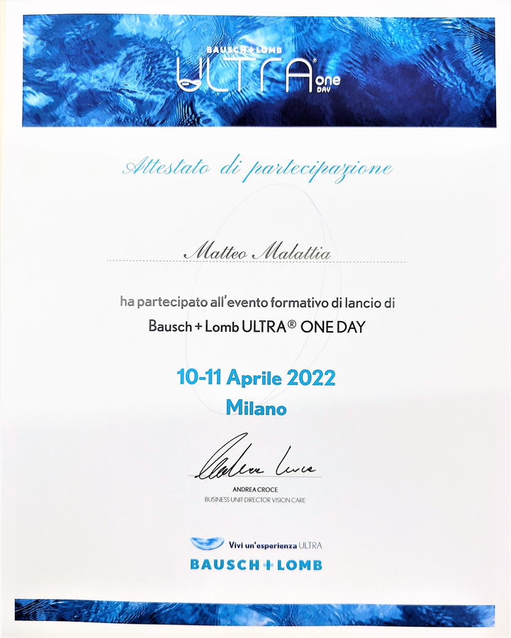Evento formativo di lancio di Bausch + Lomb ULTRA&reg; ONE DAY.